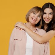 Two,Young,Smiling,Satisfied,Daughter,Mother,Together,Couple,Women,Wearing